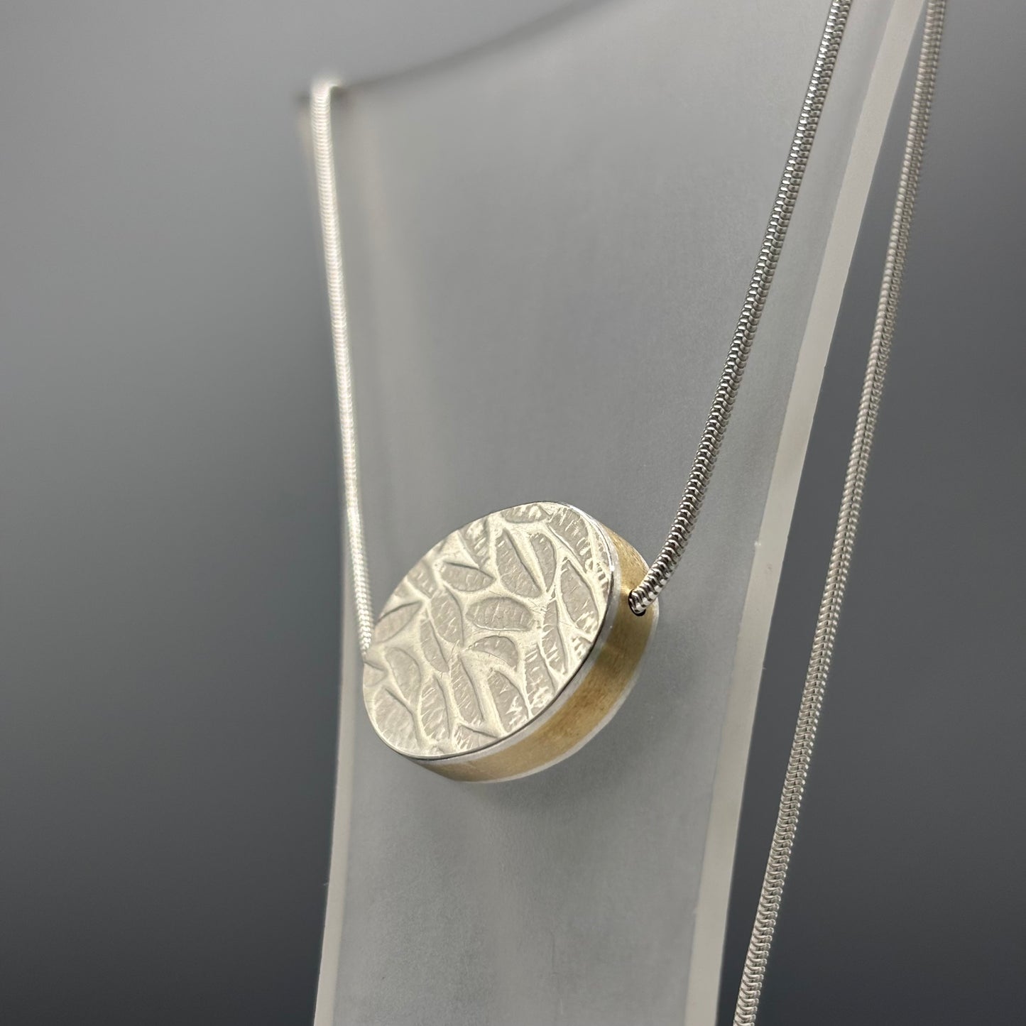 Papermetal – Petals Boxy Large Oval Necklace 16" (Silver Front & Back/Red Brass Sides/Twizzles)