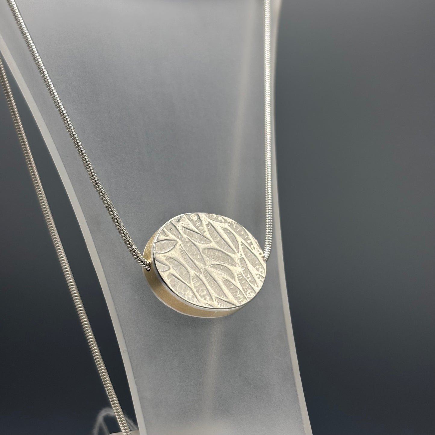 Papermetal – Petals Boxy Large Oval Necklace 16" (Silver Front & Back/Red Brass Sides/Twizzles)