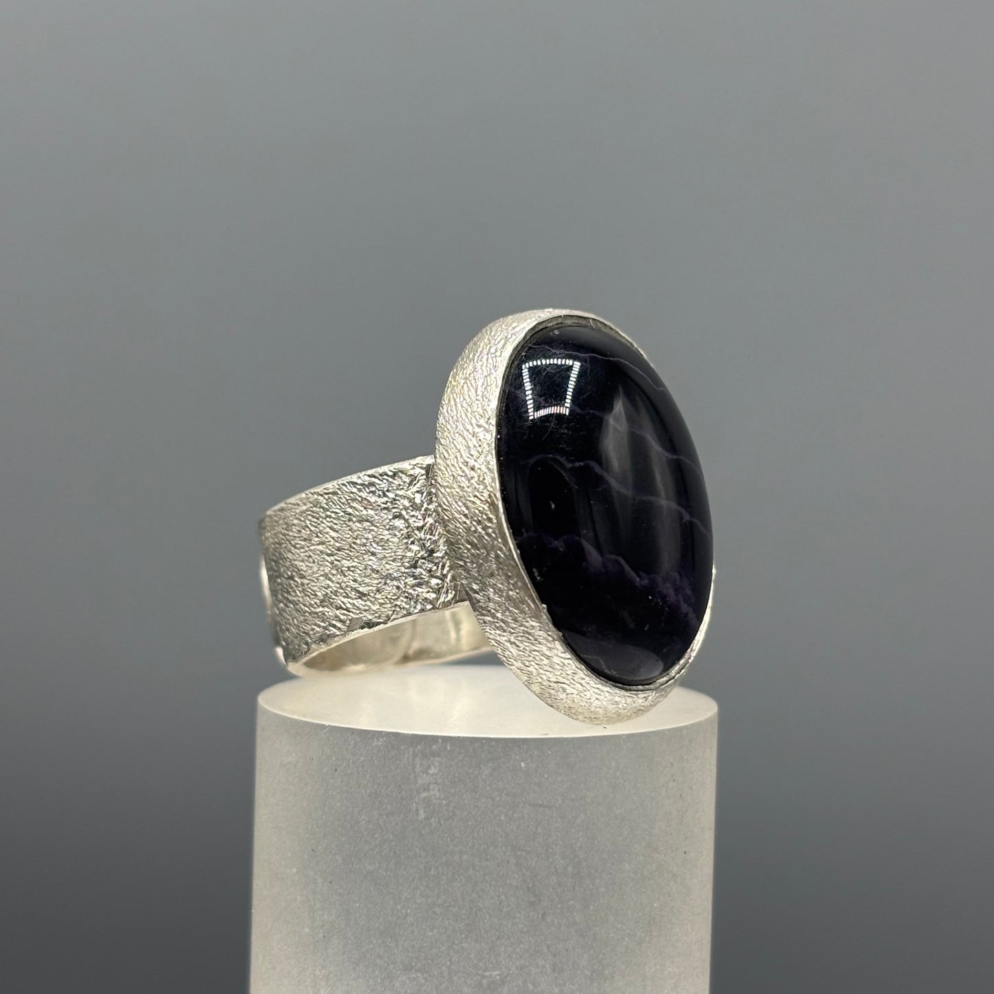 Anthony Feiler – Silver Ring with Fluorite (Size L – Adjustable)