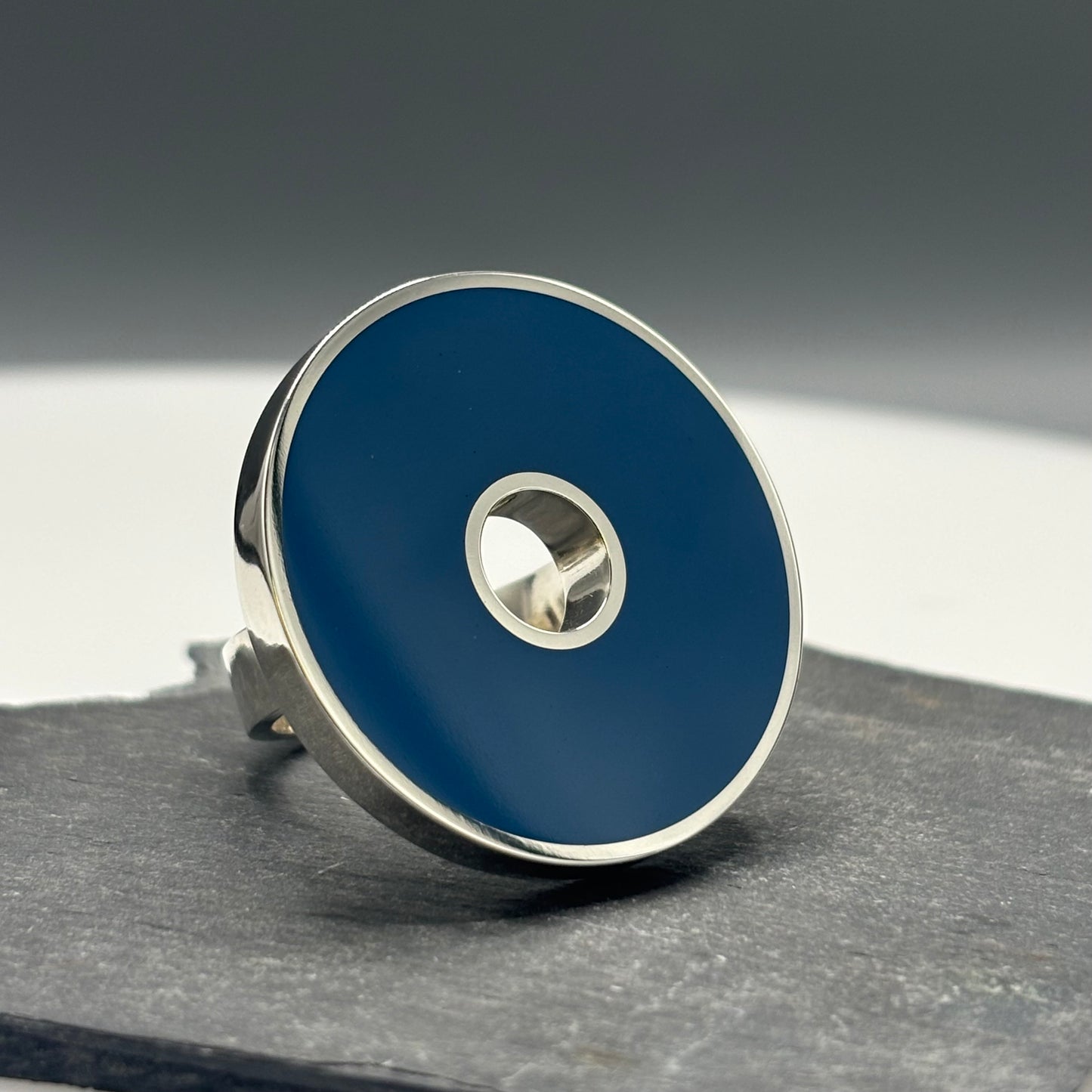 Wilde Works – Sterling Silver and Resin Large 'First Exploration' Ring (Slate Blue)