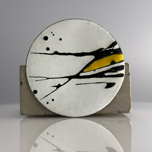 Judit Patkos – Large Yellow Splash! Copper Enamel Circle Brooch