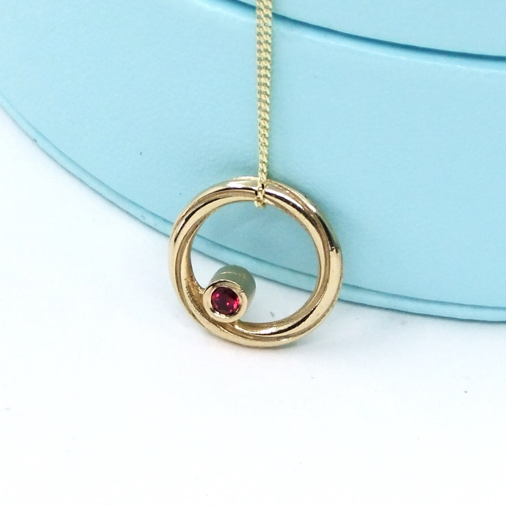 Alice Gow - Twist Continuum Pendant 9ct Yellow Gold: Double Facing Diamond and Ruby