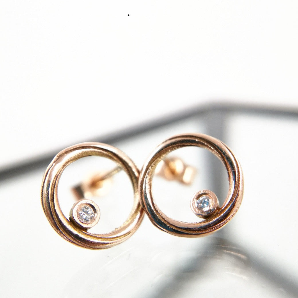 Alice Gow - Twist Continuum 9ct Rose Gold Studs with Diamond/Ruby